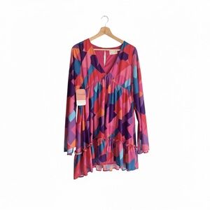 NWT Dress Up Pink Purple Blue Dress Women’s Size L Colorful Casual Summer